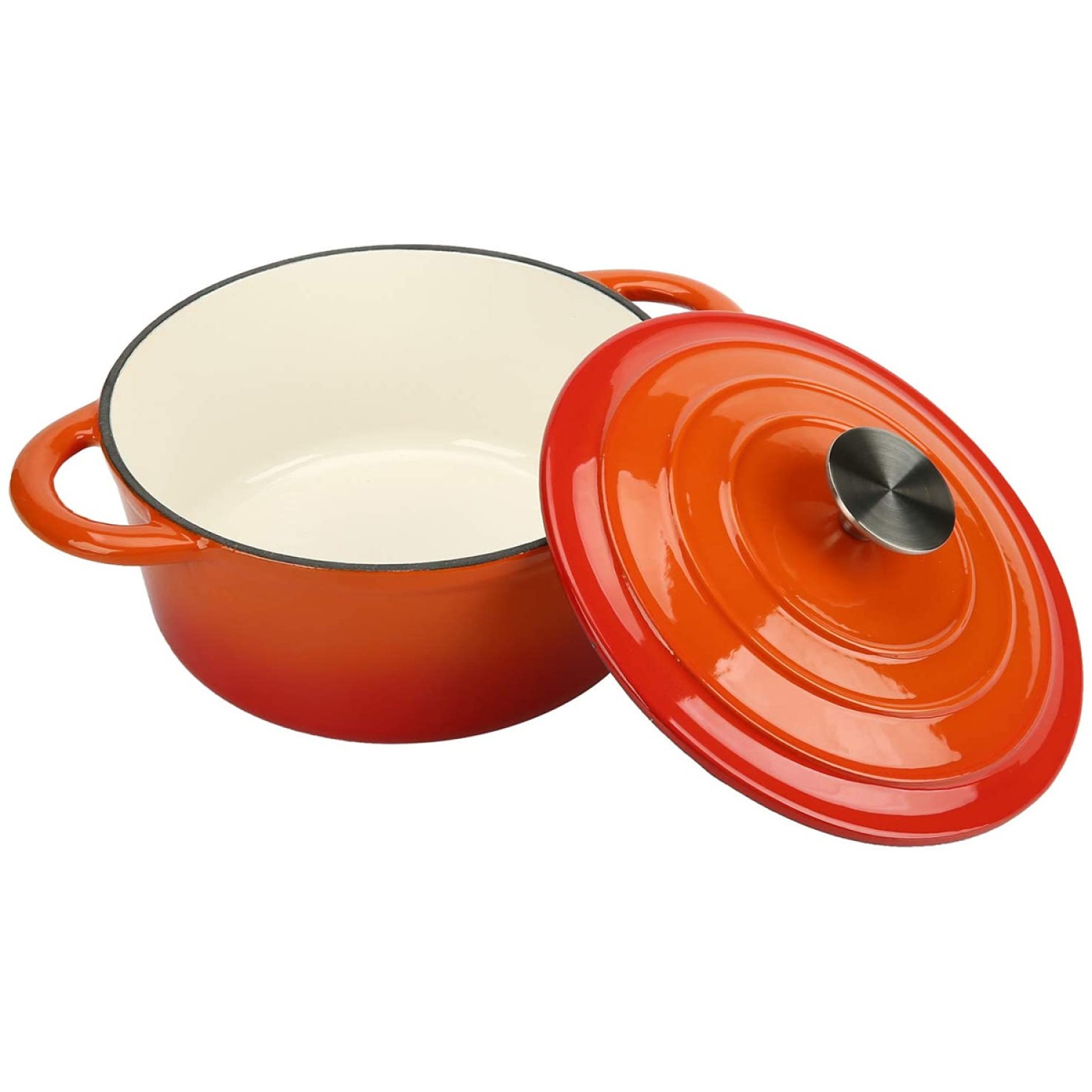 Enamelled Cast Iron Casserole Dish, Orange, 4L